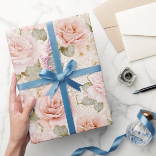 Creme Blush Pink Roses Brautparty Geschenkpapier