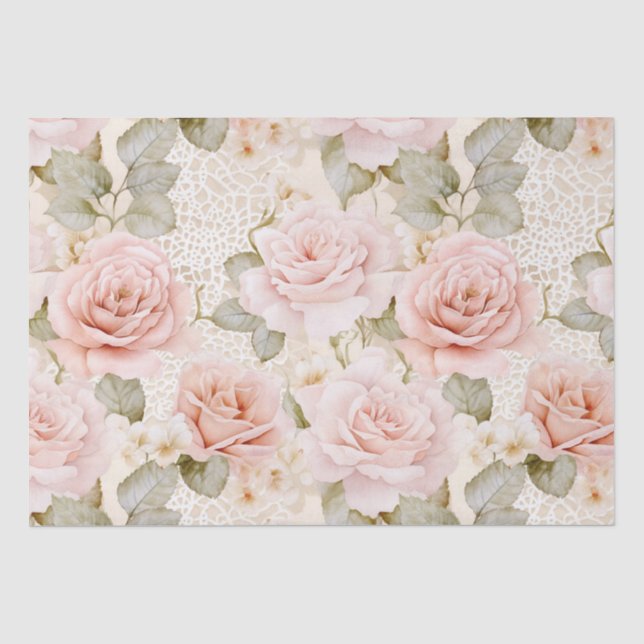 Creme Blush Pink Roses Brautparty Seidenpapier (Vorderseite)