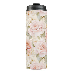 Creme Blush Pink Roses Brautparty Thermosbecher