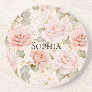 Creme Blush Pink Roses Floral Getränkeuntersetzer