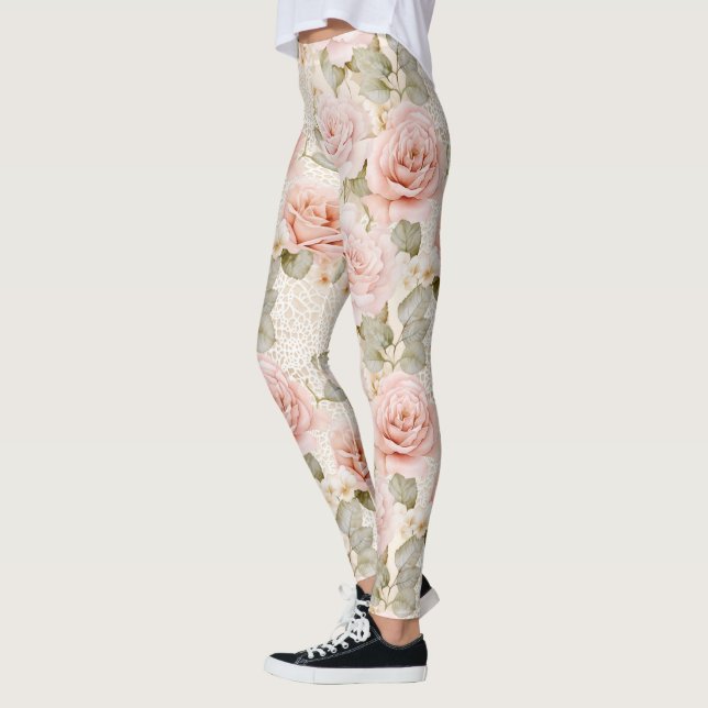Creme Blush Pink Roses Floral Leggings (Links)