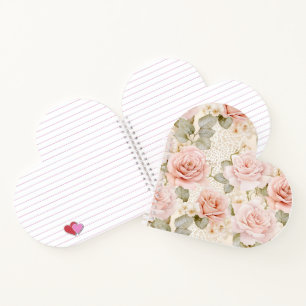 Creme Blush Pink Roses Floral Notizbuch