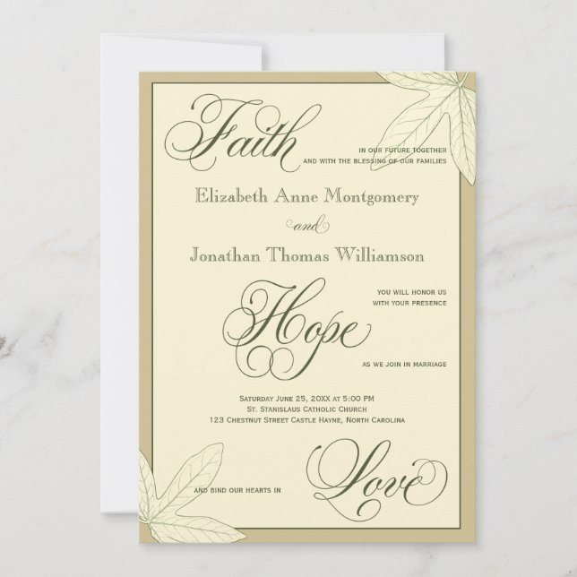 Creme Botanical Print Christlich Hochzeitseinladun Einladung (Vorderseite)