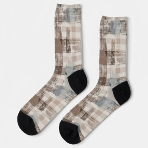 Creme Braun Blau Abstrakte Quadrate Socken