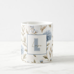 Creme Braun Blaue Blumen Monogramm Anfangsbuchstab Kaffeetasse