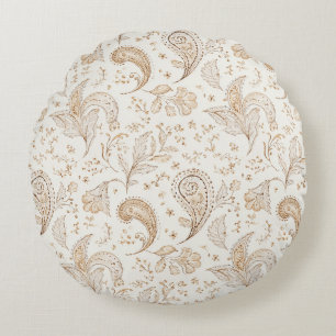 Creme Braun Boho Bohemian Rundes Kissen