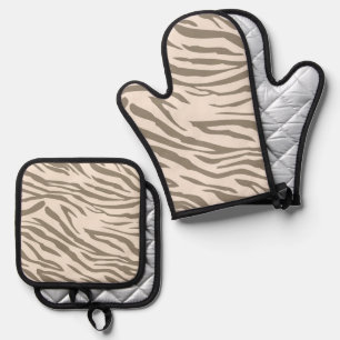 Creme Braun Weiße Zebramuster Ofenhandschuh & Topflappen-Set