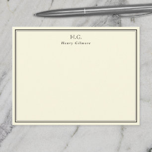 Creme & Braune Monogrammierte Mitteilungskarte