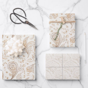 Creme Brauner Boho-Bohemian-Geburtstag Geschenkpapier Set