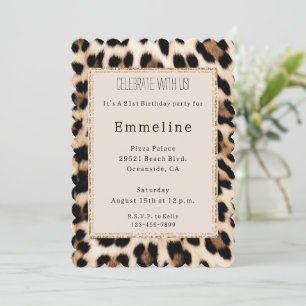 Creme Brown Black Leopard Gold Glitzer Einladung