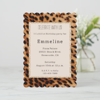 Creme Brown Black Leopard Gold Glitzer Einladung