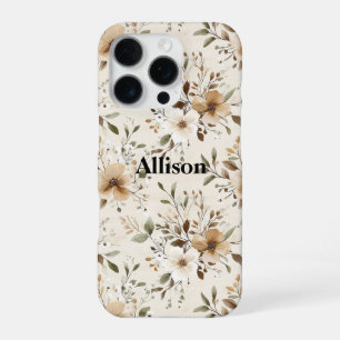 Creme Brown Floral iPhone 16 Pro Hülle