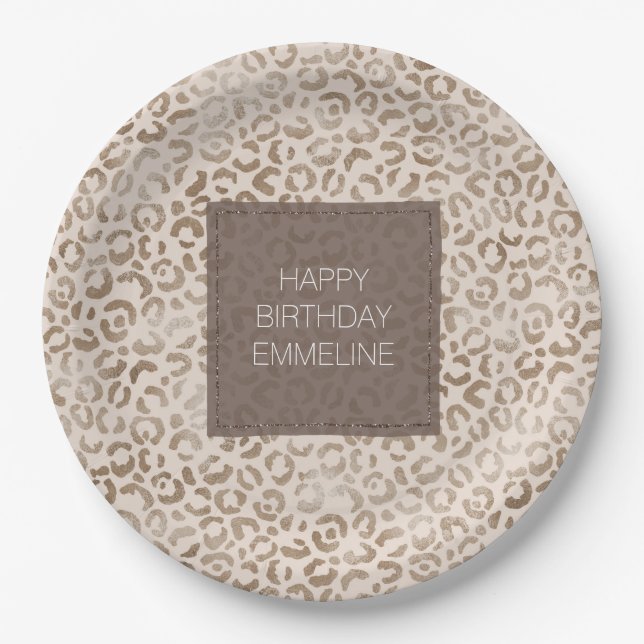 Creme Brown Leopard Print Geburtstag   Pappteller (Vorderseite)