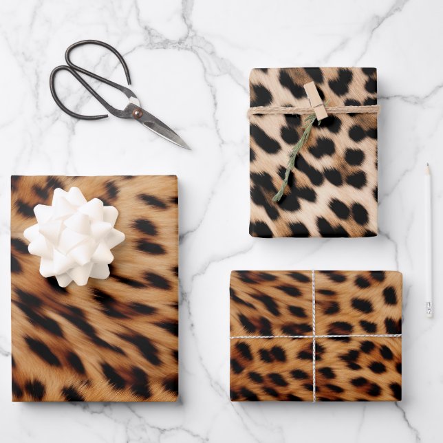 Creme Brown Leopard Print Geschenkpapier Set (Vorderseite)