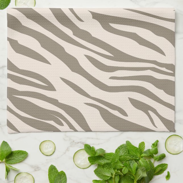 Creme Brown White Zebra Print Geschirrtuch (Gefaltet)