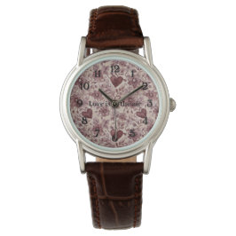 Creme Burgunderrote Herzen Blumen Sexy Faux-Spitze Armbanduhr