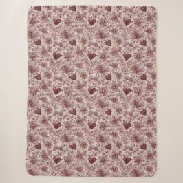 Creme Burgunderrote Herzen Blumen Sherpadecke