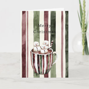 Creme Burgunderrote Streifen Weihnachts-Schneemann Karte