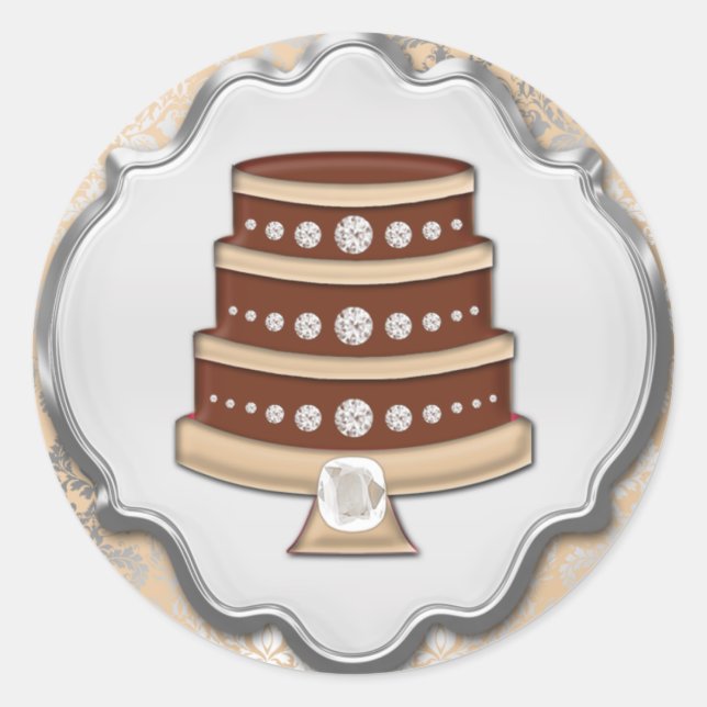 Creme Cake Couture Damask Rundbacketikett Runder Aufkleber (Vorderseite)