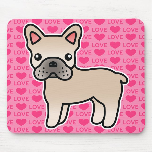 Creme-Cartoon-Französische-Bulldogge Mousepad (Vorne)