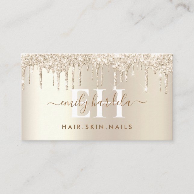 Creme Champagne Gold Glitzer Tropfen Visitenkarte (Vorderseite)