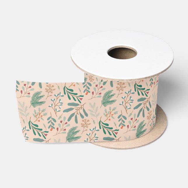 Creme Christmas Foliage Satinband (Spule)