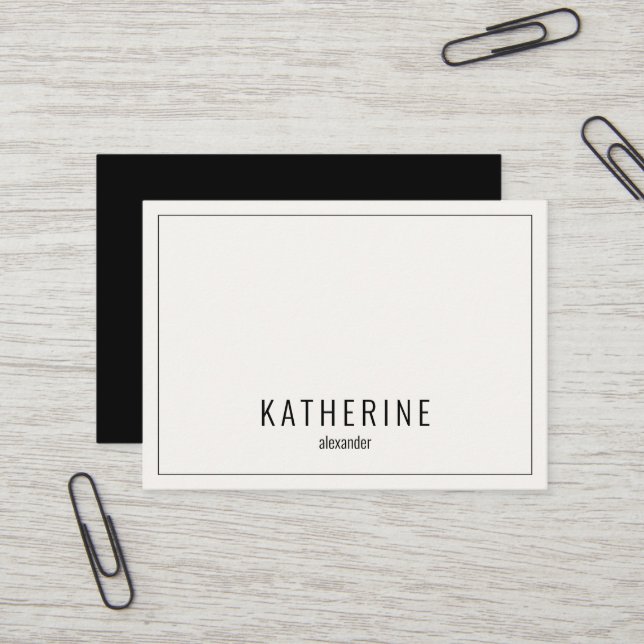 Crème contemporaine et Carte de visite simple noir (Devant/Arrière en situation)