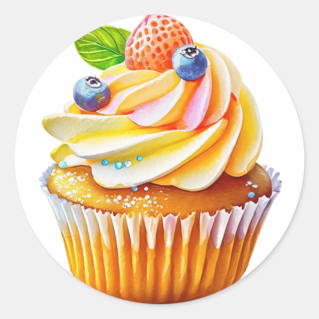 Creme cupcake mit Beeren Geburtstag Runder Aufkleber (Vorderseite)