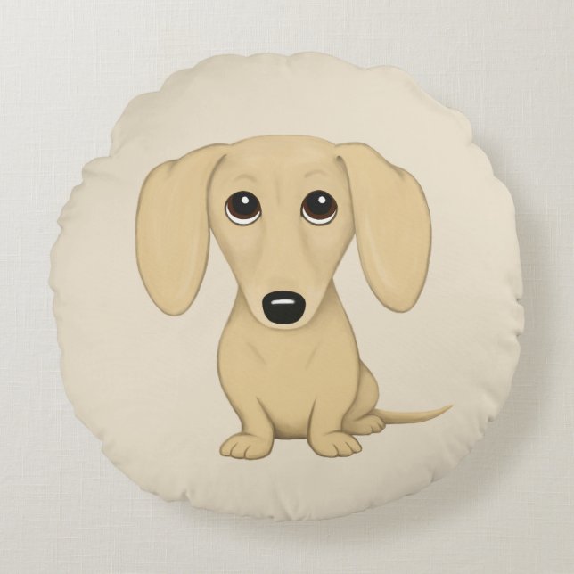 Creme Dackel Niedlich Cartoon Dackel Hund Rundes Kissen (Vorderseite)