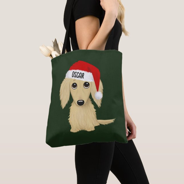 Creme Dackel Niedlich Weihnachten Weihnachten Tasche (Von Nahem)
