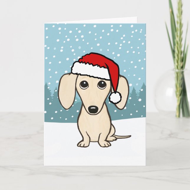 Creme Dackel Santa Niedlich Dackel Weihnachten (Vorderseite)