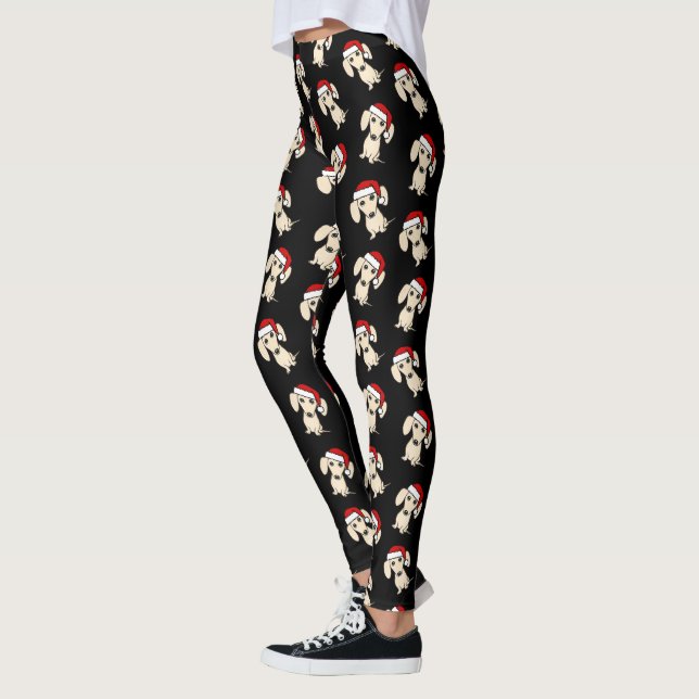 Creme Dackel Weihnachten Niedlicher Weihnachtsfeie Leggings (Links)