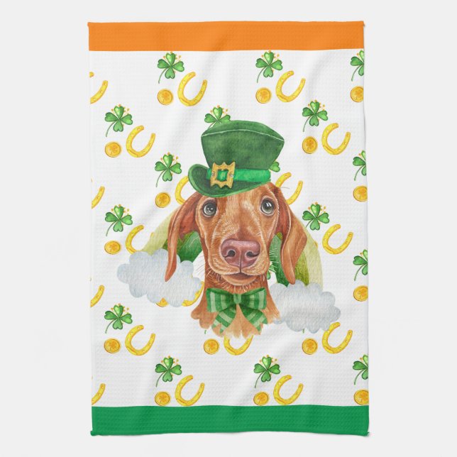 Creme Dackel Wohngestaltung St Patricks Day Geschirrtuch (Vertikal)