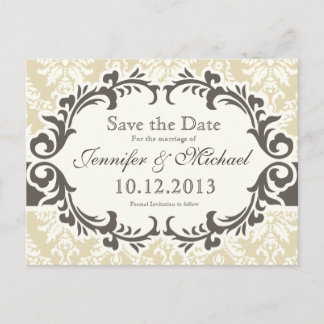 Creme Damask Save the Date Postkarte