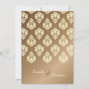 Creme Damast/falsche Kupfer-Hochzeitskarten Einladung