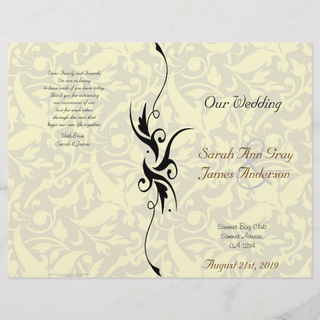 Creme Damast jüdisches Hochzeitsprogramm (Vorderseite)