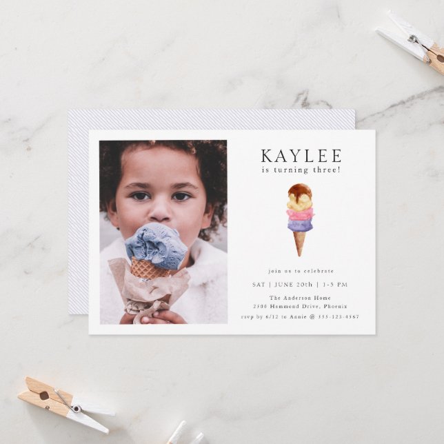 Crème de glace Anniversaire Fête Photo Invitation (Devant/Arrière en situation)