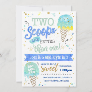 Crème de glace deux Scoops Invitation d'anniversai