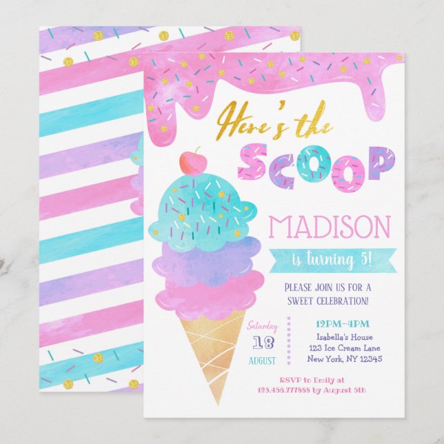 Crème de glace Invitation fête d'anniversaire Deux (Devant / Derrière)