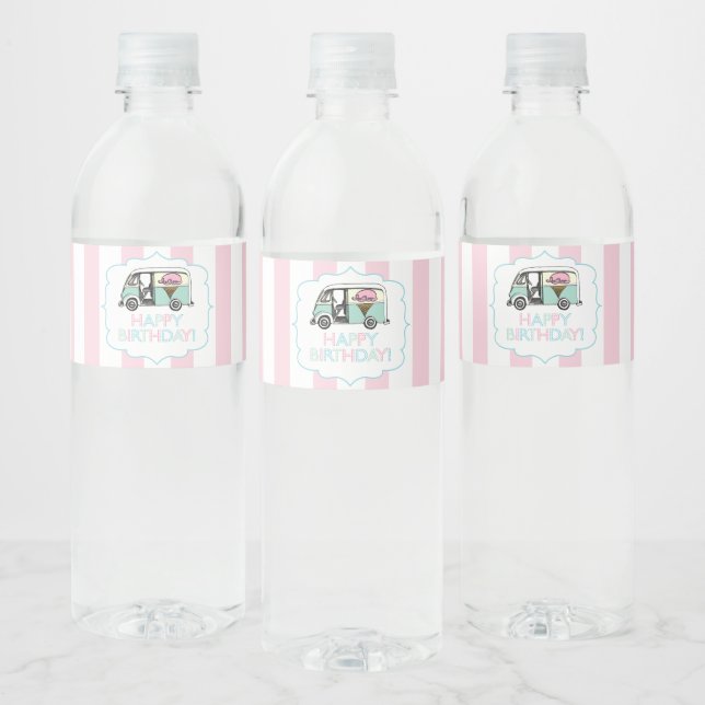 Crème de glace rose rayure Étiquettes bouteille d' (Bouteilles)