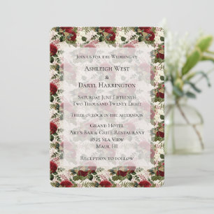 Creme Drachenfliegen und Rose Hochzeit Einladung