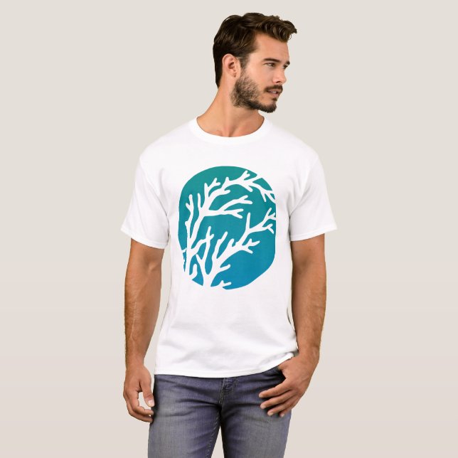 Creme dreht großen blauen Baum T-Shirt (Vorne ganz)