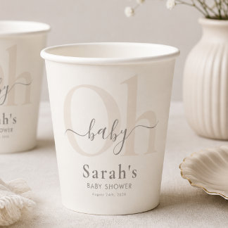 Creme einfaches modernes Oh Baby Shower Party Pappbecher