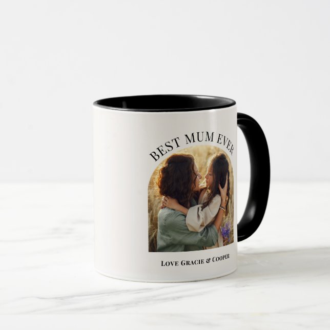 Creme elegante Foto Typografie beste Mum Tasse (VorderseiteRechts)