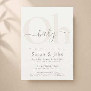 Creme Elegante Schrift Modern Oh Baby Damen und He Einladung