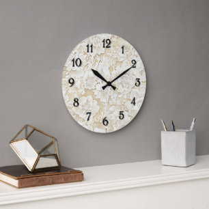 Creme Elfenbein Blumen Große Wanduhr