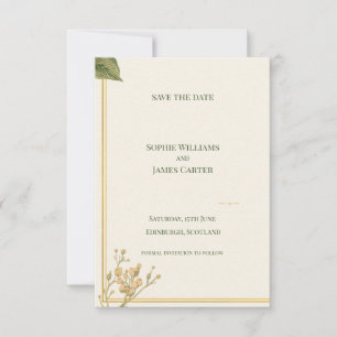 Creme Elfenbein Botanisches Blatt Minimale Hochzei Save The Date