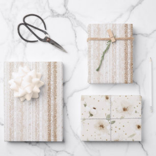 Creme Elfenbeinfalsche Spitzen-Brautendusche Geschenkpapier Set