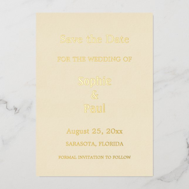 Crème Enregistrer la date Gold Foil Invitation (Recto)