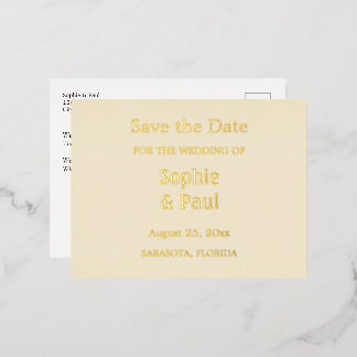 Crème Enregistrer la date Gold Foil Invitation Car